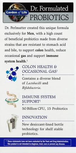 Garden of Life Probiotics for Men,Dr Formulated 50 Billion CFU 15 Probiotics for Digestive Health+Organic Prebiotic Fiber,Colon & Immune Support,Daily Gas Relief,Shelf Stable, 30 Capsules (Pack of 6)