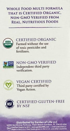 Garden of Life Organics Prenatal Vitamin: Folate for Energy & Healthy Fetal Development, Non-constipating Iron, Vitamin C, B6, B12, D3 – Organic, Non-GMO, Gluten-Free, Vegan, 30 Day Supply (Pack of 6)
