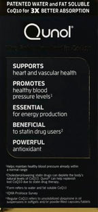 Qunol Ultra CoQ10 100mg, 3x Better Absorption, Patented Water and Fat Soluble Natural Supplement Form of Coenzyme Q10, Antioxidant for Heart Health, 120 Count Softgels