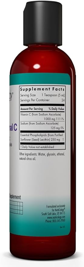 Allergy Research Group Nutricology Micro Liposomal C 1000mg Supplement - Liquid Vitamin C, Sunflower Phospholipids, Sodium Ascorbate, Organic, Bioavailable - 4 Fl Oz