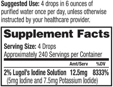 Liquid Lugol's Iodine Supplement 2% | Potassium Iodide Formula | Thyroid & Hormonal Balance Support | 2 Fl Oz with Dropper | 240 Servings | Dr. Tennant's