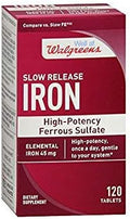 Walgreens Iron Slow Release High Potency Ferrous Sulfate 45mg, Tablets, 120 ea