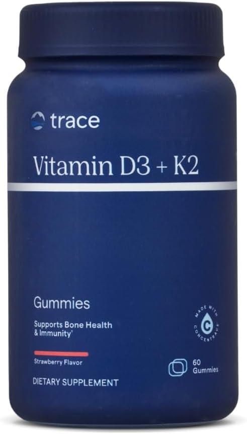 Trace Minerals Vitamin D3 + K2 Gummies - Bioavailable Vitamin Blend for Bone, Heart & Immune System Support - High-Potency - Plant-Based - Gluten-Free & Vegan - Strawberry - 60 Servings
