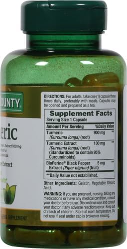 Nature's Bounty Turmeric with Black Pepper Extract,Supports Antioxidant Health,1000mg,60 Capsules,(Pack of 3)