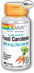 SOLARAY Food Carotene, Vitamin A 10000 IU | Healthy Skin, Eyes, Antioxidant & Immune Support (100 CT)