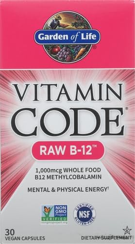 Garden of Life Vitamin Code Raw B-12-30 Capsules, 1,000mcg Whole Food B12 Methylcobalamin for Energy, Vegan Methylcobalamin Vitamin Plus Probiotics and Enzymes, Gluten Free Supplements (Pack of 6)