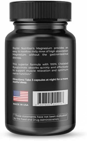 Magnesium Bisglycinate Extra Strength 100% Chelated for High Absorption to Support Restful Sleep and Muscle Relaxation, 90 Capsules