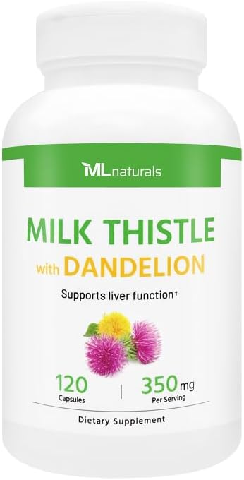 ML Naturals Milk Thistle & Dandelion Extract – 250mg Milk Thistle, 100mg Dandelion Root (Per Serving) 120 Capsules