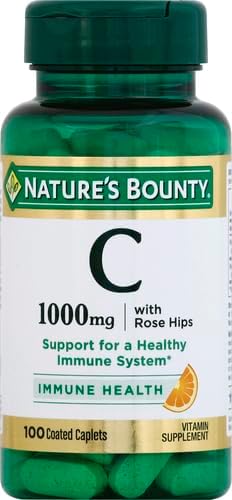 Nature's Bounty Vitamin C + Rose HIPS,Immune Support,1000mg Vitamin C,Coated Caplets,1 Serving per Day,Vegetarian Caplets,100 Ct,(Pack of 2)