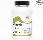 B-6 Vitamin 200mg ~ 100 Capsules - No Additives ~ Naturetition Supplements