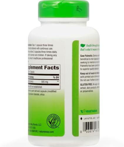 Nature's Way Saw Palmetto Berries,Traditional Prostate Support*,585 mg per Serving,Non-GMO Project Verified,Vegan,180 Capsules,(Pack of 2)