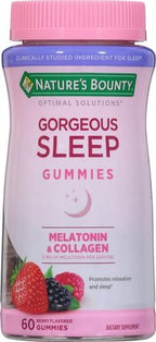 Nature's Bounty Optimal Solutions Gorgeous Sleep Melatonin 5mg Gummies with Collagen, 60 Count, Assorted Fruit Flavors, 30 Total Servings