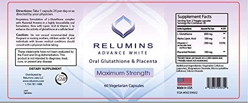 Relumins Advanced White Glutathione Capsules - Max Strength Brightening Supplement with ALA, Placenta, Rose HIPS & Vitamin C - Fights Oxidative Stress, Supports Collagen & Made in USA - 10 Bottles