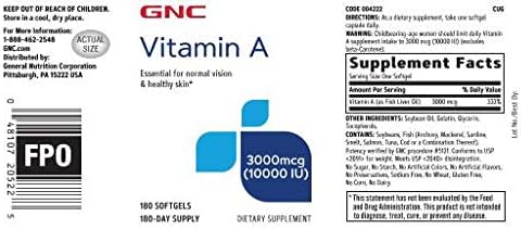 GNC Vitamin A 3000mcg Supplement, Supports Normal Vision and Healthy Skin, 180 Servings (Pack of 2)