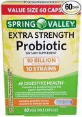 60 Spring Valley Extra Strength Probiotic Capsules 10 Billion CFU 10 Strains '24