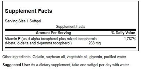 Swanson E-400 Mixed Tocopherols - Antioxidant Supplement to Support Heart Health* - Contains D-Alpha Tocopherol - Non-GMO - 250 Softgels (2 Pack)