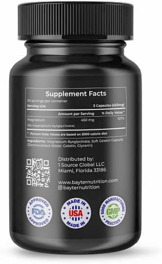 Magnesium Bisglycinate Extra Strength 100% Chelated for High Absorption to Support Restful Sleep and Muscle Relaxation, 90 Capsules