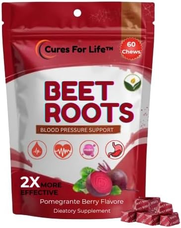 Beet Root Heart Chews, Nitric Oxide and Blood Pressure Support, Grape Seed Extract & Non-GMO Beet Root Powder Energy Supplement, Pomegranate Berry Flavor, 60 Count