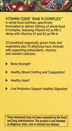 Garden of Life Vitamin K2 and K1, Vitamin Code Vegan K Complex for Bone Strength and Heart Health, Omega Rich Flax Seed Oil, Trace Minerals, Probiotics, 60 Day Supply, (Pack of 2)