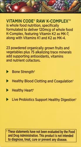 Garden of Life Vitamin K2 and K1, Vitamin Code Vegan K Complex for Bone Strength and Heart Health, Omega Rich Flax Seed Oil, Trace Minerals, Probiotics, 60 Day Supply, (Pack of 2)