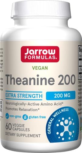 Jarrow Formulas Extra Strength L Theanine 200mg Dietary Supplement that Promotes Relaxation, Supplement for Relaxation Support, 60 Veggie Capsules, 60 Day Supply (Pack of 12)