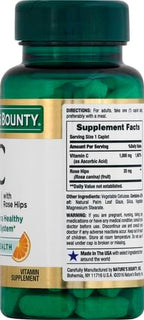 Nature's Bounty Vitamin C + Rose HIPS,Immune Support,1000mg Vitamin C,Coated Caplets,1 Serving per Day,Vegetarian Caplets,100 Ct,(Pack of 2)