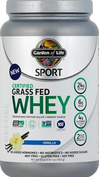 Garden of Life Sport Grass Fed Whey Protein Powder – 24g Whey Protein Isolate for Women & Men with Probiotics & Glutamine,Non-GMO, Gluten-Free,Cold-Processed, Vanilla Flavor, 20 Servings, (Pack of 6)