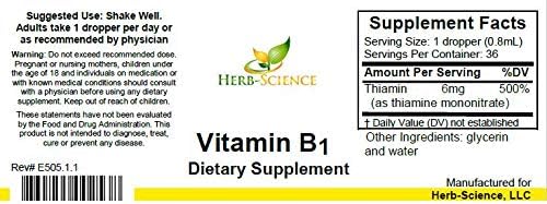 Vitamin B1 Liquid Drops – Thiamine Supplement, High Potency 500% DV, 36 Servings, 1 fl oz