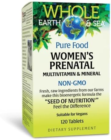 Natural Factors Whole Earth & Sea, Women's Prenatal Multivitamin and Mineral, Whole Food Supplement, Vegan, 120 Tablets