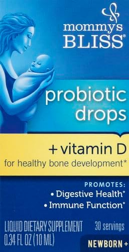 Mommy's Bliss Baby Probiotics + Vitamin D Drops,Supports Digestive Health & Immune Function*,400IU Vitamin D,Supports Bone Development*,Newborns+,Flavorless,0.34 Fl Oz (30 Servings),(Pack of 2)