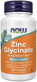 Now Supplements, Zinc Glycinate with 250 mg Pumpkin Seed Oil, Supports Prostate Health*, 120 Softgels