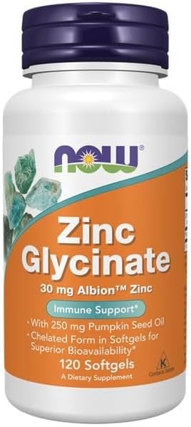 Now Supplements, Zinc Glycinate with 250 mg Pumpkin Seed Oil, Supports Prostate Health*, 120 Softgels