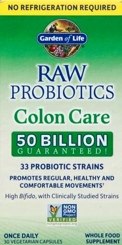 Garden of Life Probiotics for Women & Men-Raw Probiotics Colon Care 50 Billion CFU and Enzymes, Shelf Stable Once Daily Acidophilus Probiotic for Regularity & Immune Health, 30 Capsules(Pack of 6)