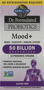 Garden of Life Probiotics Mood+ Dr Formulated Acidophilus Probiotic Supplement,Promotes Emotional Well-Being, Relaxation and Digestive Balance,Ashwagandha for Stress Management, 60 Count (Pack of 6)