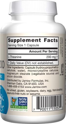 Jarrow Formulas Extra Strength L Theanine 200mg Dietary Supplement that Promotes Relaxation, Supplement for Relaxation Support, 60 Veggie Capsules, 60 Day Supply (Pack of 12)