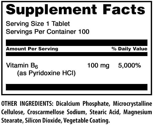 Amazing Formulas Vitamin B6 (Pyridoxine HCI) Supplement | 100 Mg | Tablets | Non-GMO | Gluten-Free | Made in USA (1 Pack | 100 Count)