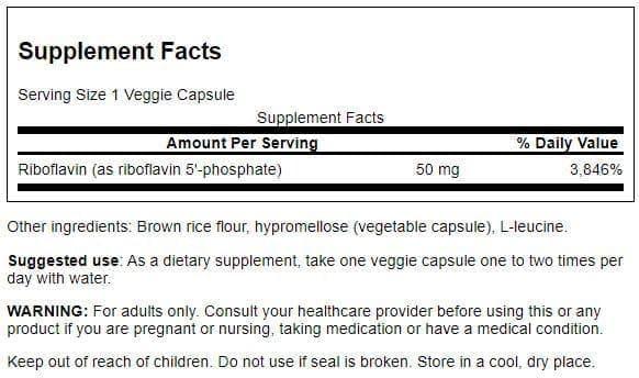 Swanson R-5-P (Riboflavin-5-Phosphate) - Vitamin B2 Supplement Promoting Energy, Metabolism & Vision Health - Natural Wellness Formula - (60 Capsules)
