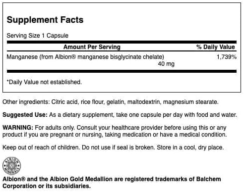Swanson Albion Chelated Manganese Glycinate 40 Milligrams 180 Capsules