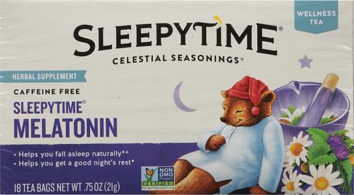 Celestial Seasonings Sleepytime Tea Plus Melatonin, Caffeine Free, Celestial Seasonings Herbal Tea, 18 Bag Box (Pack of 5)