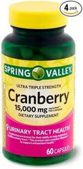 4 Set- Spring Health Spring Valley Ultra Triple Strength Cranberry Dietary Supplement, 15,000 mg, 60 Count + Your Vitamin Guide, 60 Count (Pack of 1)