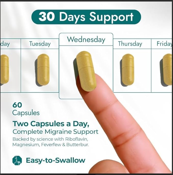Nature's Nectar Migraine Prevention Feverfew Capsules – PA Free Butterbur Root, Riboflavin 400 mg, Magnesium & Feverfew – Natural Migraine Supplement – 180 Capsules