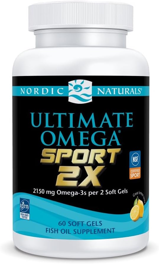 Nordic Naturals Ultimate Omega Sport 2X, Lemon Flavor - 60 Soft Gels - 2150 mg Omega-3 - NSF Certified Fish Oil with EPA & DHA - Heart & Muscle Health, Recovery - Non-GMO - 30 Servings