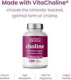 Prenatal Choline Supplements 550mg | 120 Capsules | Supports Baby’s Brain Development & Cognitive Function During Pregnancy & Nursing | Ultra Pure Natal VitaCholine, Vegan Choline Bitartrate for Women