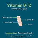 BESTVITE Vitamin B12 (Methylcobalamin) 2000mcg (240 Vegetarian Capsules) (Methyl B12) - No Stearates - Vegan - Non GMO - Gluten Free