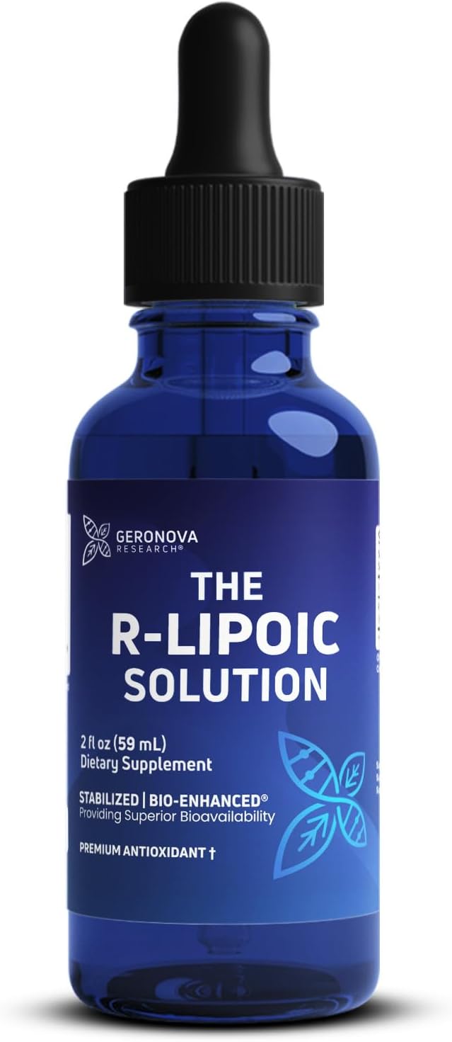 Geronova Research The R-Lipoic Solution, 2 fl oz – Potassium-Stabilized R-Lipoic Acid Liquid for Healthy Aging, Supports Nerve Health, and Cellular Balance – Fast-Absorbing 3-Ingredient RLA Drops