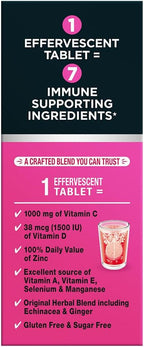 Airborne 1000mg Vitamin C with Vitamin D & Zinc, Sugar Free Multivitamin Immune Support Supplement, Antioxidants Vitamins A C & Vitamin E, 30 Effervescent Tablets, Very Berry Flavor
