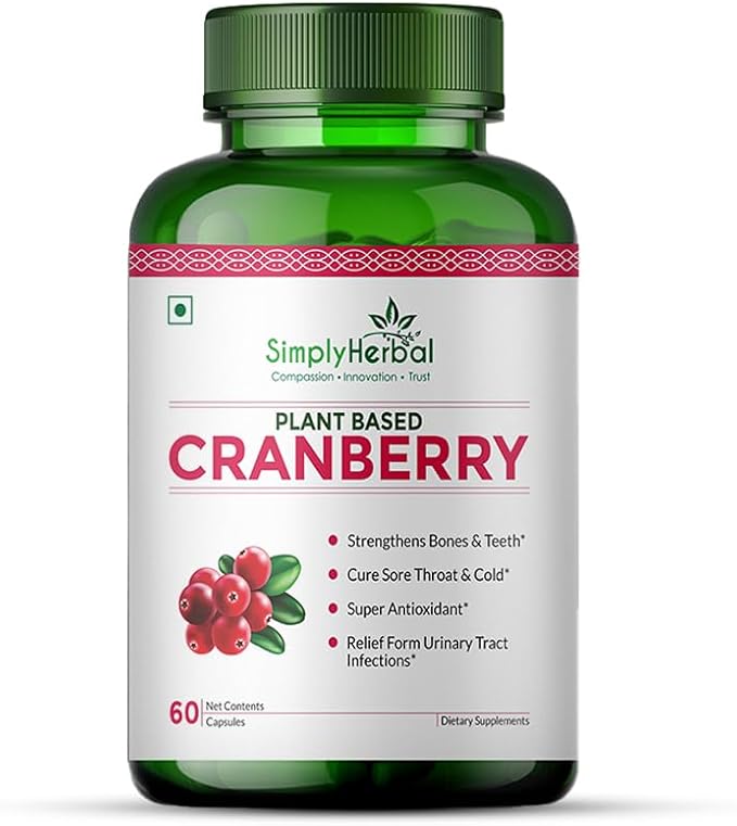 Simply Herbal D Mannose Cranberry Capsules 800 MG Supplement with Powerful Probiotics & Anti-oxidants Promotes Urinary Tract Health, Strong Bones & Teeth for Women & Men (60 Capsules)