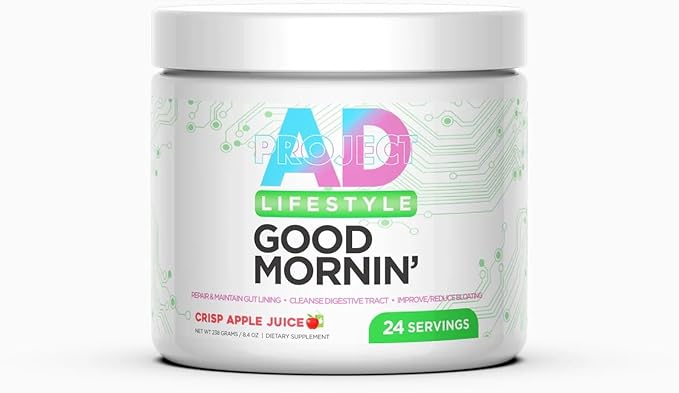 Project AD Life Good Morning Detox and Performance Drink, Naturally Flavored and Formulated with L-GLutamine, Apple Cider Vinegar, and Aloe Vera (24 Servings, Crisp Apple Juice)