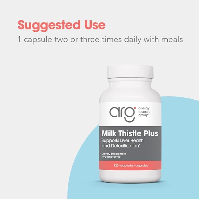 Allergy Research Group Milk Thistle Plus Supplement - Liver Health Support, Milk Thistle, Dandelion, Detox, Cleanse, Vegetarian Capsules - 120 Count