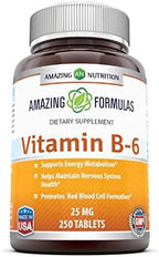 Amazing Formulas Vitamin B6 Pyridoxine 25mg 250 Tablets Supplement | Non GMO | Gluten Free | Made in USA